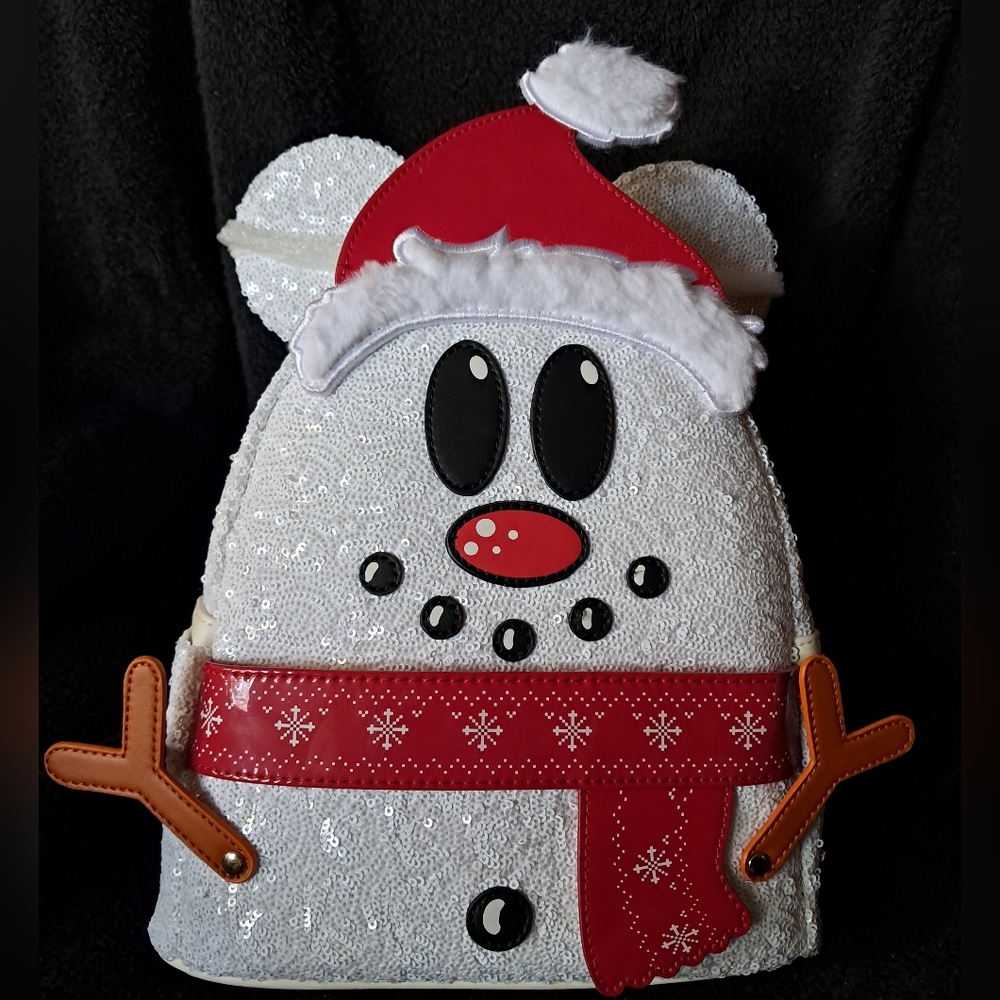 Sequin Mickey Snowman Loungefly Mini Backpack